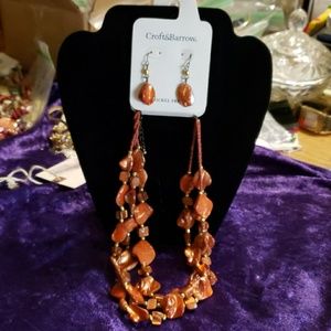 Crofts & Barrow 3 strand shell necklace earring se